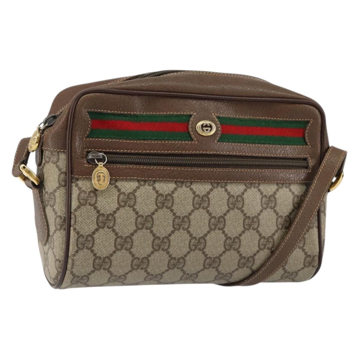Gucci Gg Supreme Web Sherry Line Bag Pvc Beige Gold 56 02 087 Auth Ep11853